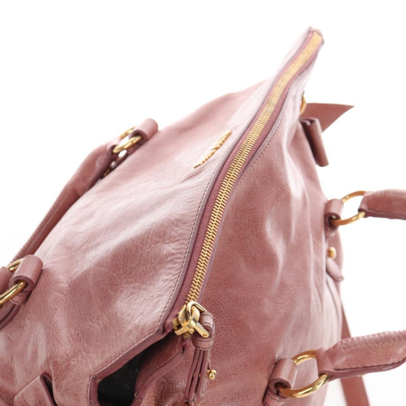 Miu Miu Hand Bag Leather 2way Pink Gold Auth 167650M