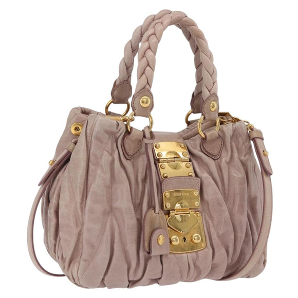 Miu Miu Matelasse Hand Bag Leather 2way Pink Gold Auth 167651A