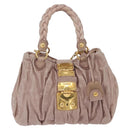 Miu Miu Matelasse Hand Bag Leather 2way Pink Gold Auth 167651A-2