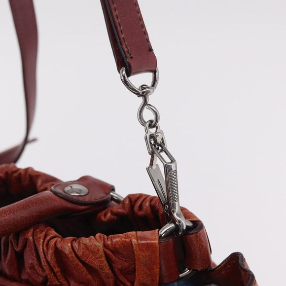 Miu Miu Hand Bag Leather 2way Brown Silver Auth 167652M