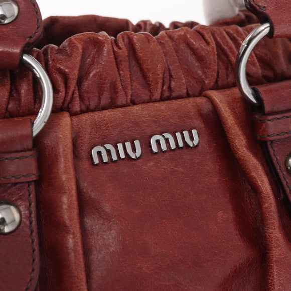 Miu Miu Hand Bag Leather 2way Brown Silver Auth 167652M