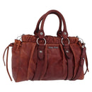 Miu Miu Hand Bag Leather 2way Brown Silver Auth 167652M-1