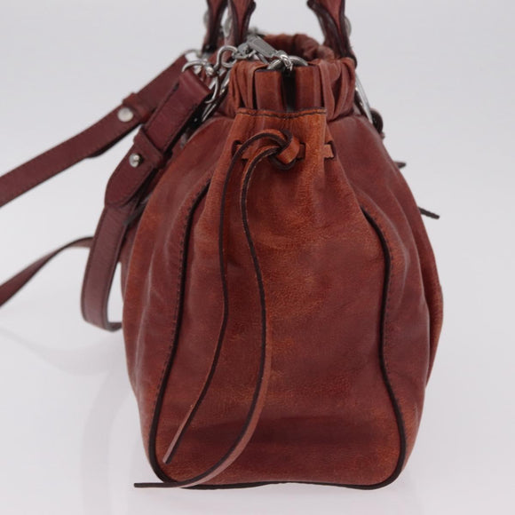 Miu Miu Hand Bag Leather 2way Brown Silver Auth 167652M
