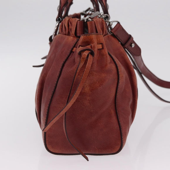 Miu Miu Hand Bag Leather 2way Brown Silver Auth 167652M