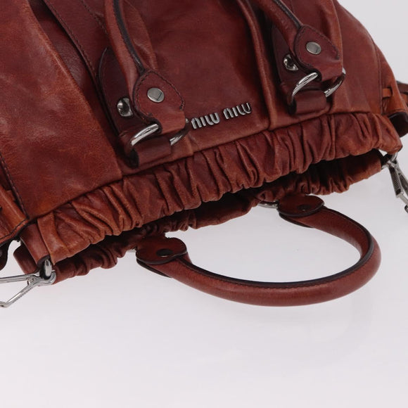Miu Miu Hand Bag Leather 2way Brown Silver Auth 167652M