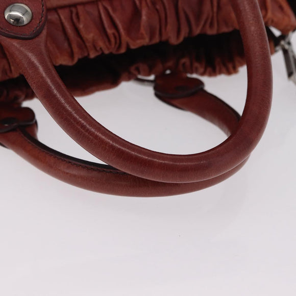 Miu Miu Hand Bag Leather 2way Brown Silver Auth 167652M
