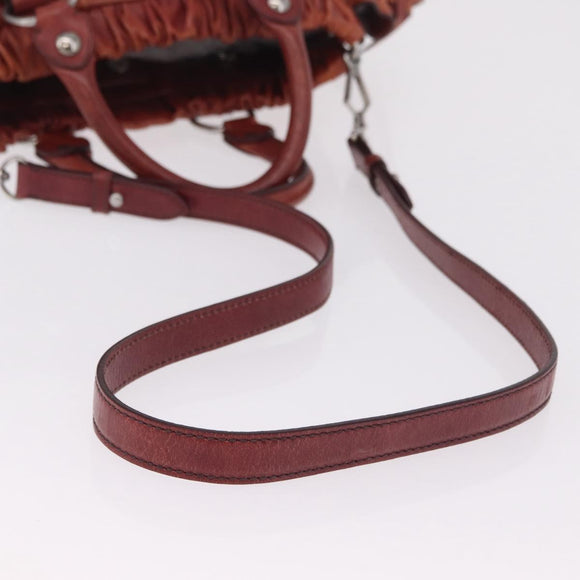 Miu Miu Hand Bag Leather 2way Brown Silver Auth 167652M