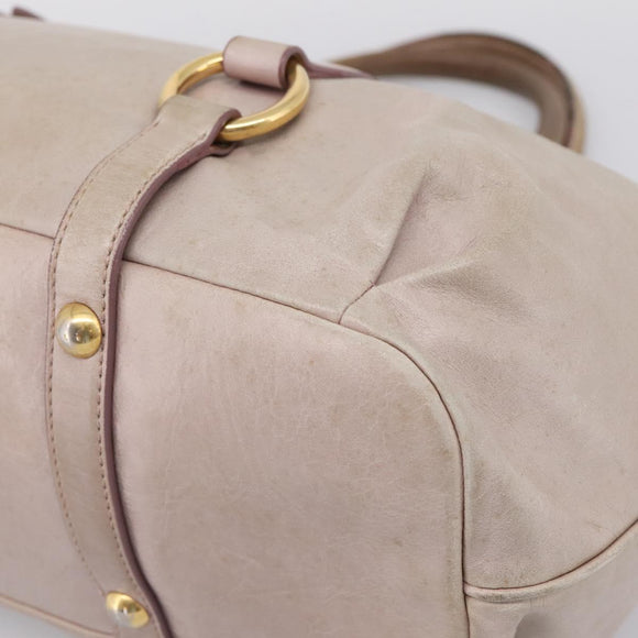 Miu Miu Hand Bag Leather Beige Gold Tone Auth 167653