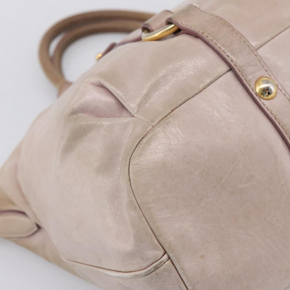 Miu Miu Hand Bag Leather Beige Gold Tone Auth 167653