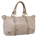 Miu Miu Hand Bag Leather Beige Gold Tone Auth 167653-1