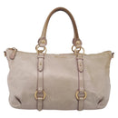 Miu Miu Hand Bag Leather Beige Gold Tone Auth 167653-13
