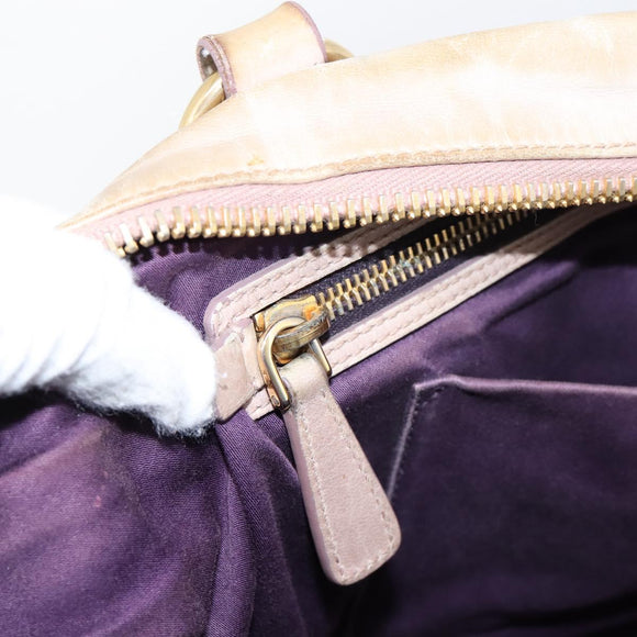 Miu Miu Hand Bag Leather Beige Gold Tone Auth 167653