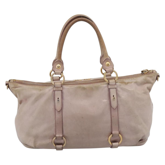 Miu Miu Hand Bag Leather Beige Gold Tone Auth 167653