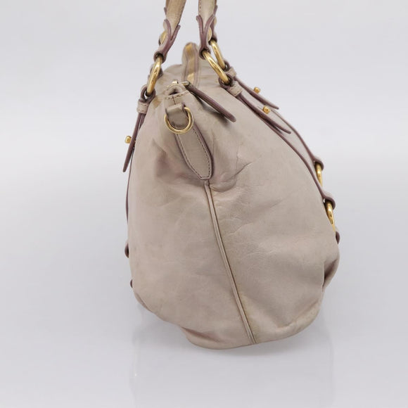 Miu Miu Hand Bag Leather Beige Gold Tone Auth 167653
