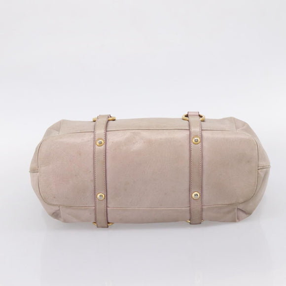 Miu Miu Hand Bag Leather Beige Gold Tone Auth 167653
