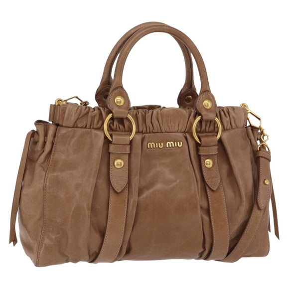 Miu Miu Hand Bag Leather 2way Beige Gold Auth 167654SAM