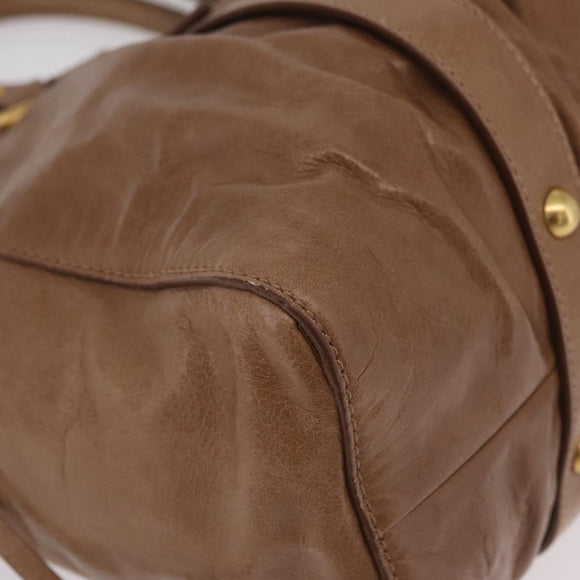 Miu Miu Hand Bag Leather 2way Beige Gold Auth 167654SAM