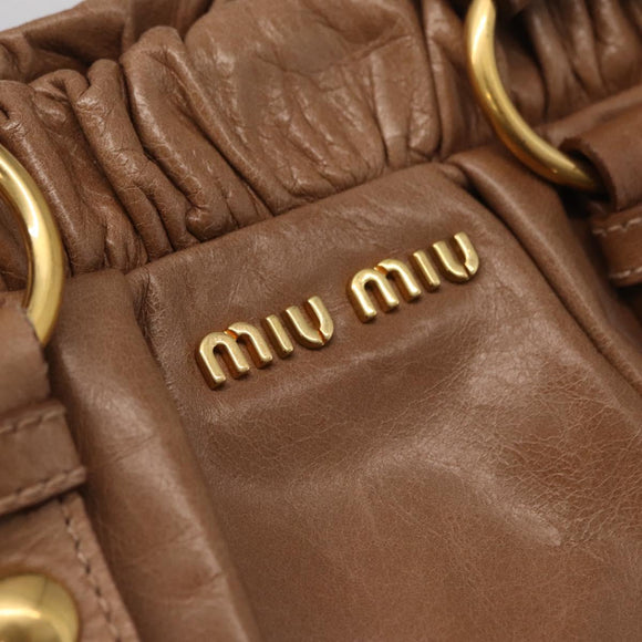 Miu Miu Hand Bag Leather 2way Beige Gold Auth 167654SAM