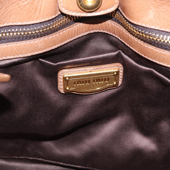 Miu Miu Hand Bag Leather 2way Beige Gold Auth 167654SAM