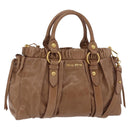 Miu Miu Hand Bag Leather 2way Beige Gold Auth 167654SAM-1