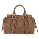 Miu Miu Hand Bag Leather 2way Beige Gold Auth 167654SAM-13