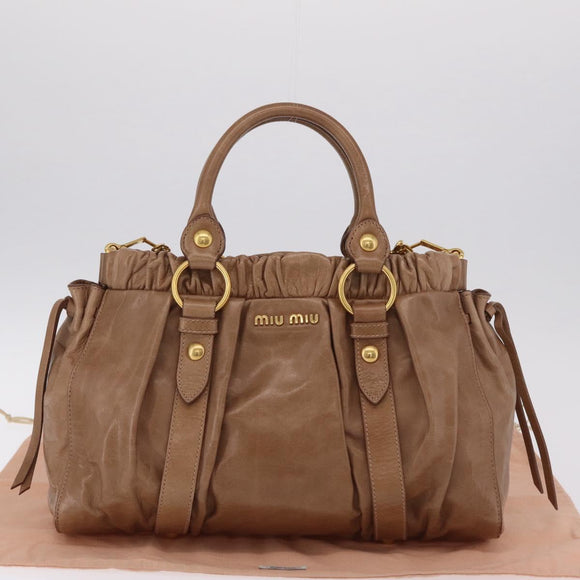 Miu Miu Hand Bag Leather 2way Beige Gold Auth 167654SAM