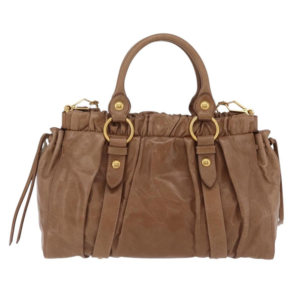 Miu Miu Hand Bag Leather 2way Beige Gold Auth 167654SAM
