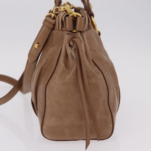 Miu Miu Hand Bag Leather 2way Beige Gold Auth 167654SAM