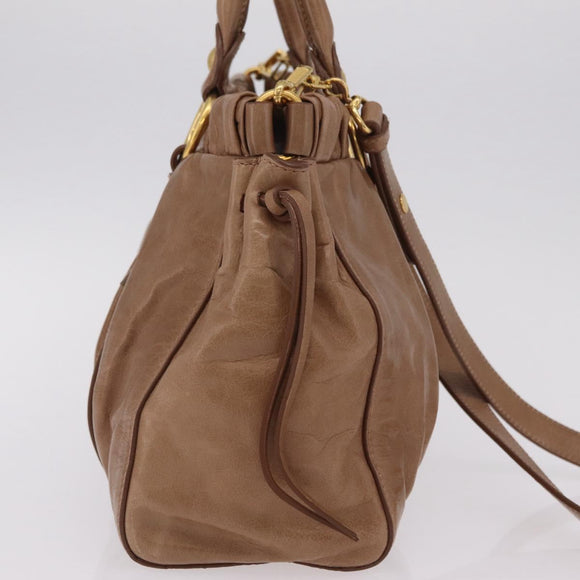 Miu Miu Hand Bag Leather 2way Beige Gold Auth 167654SAM
