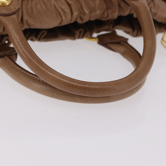 Miu Miu Hand Bag Leather 2way Beige Gold Auth 167654SAM