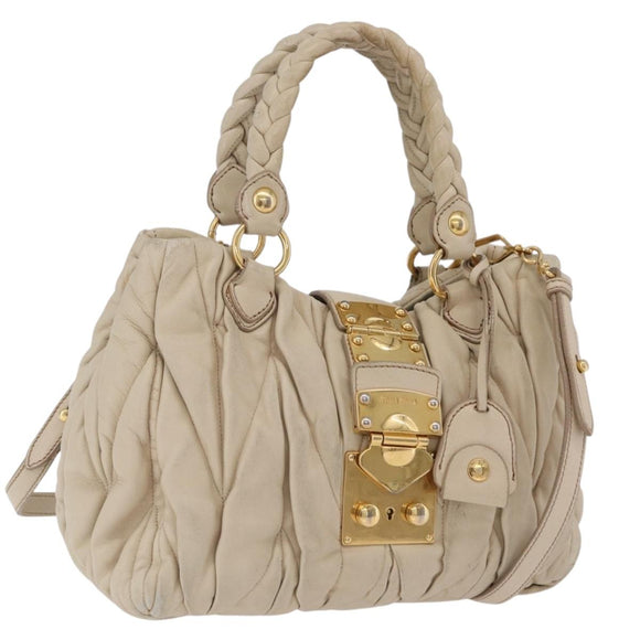 Miu Miu Matelasse Hand Bag Leather 2way Beige Gold Auth 167655A