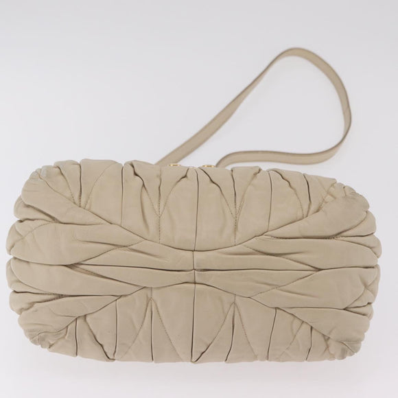 Miu Miu Matelasse Hand Bag Leather 2way Beige Gold Auth 167655A