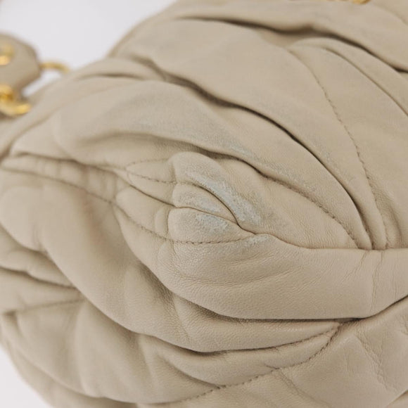 Miu Miu Matelasse Hand Bag Leather 2way Beige Gold Auth 167655A
