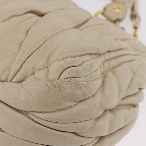 Miu Miu Matelasse Hand Bag Leather 2way Beige Gold Auth 167655A