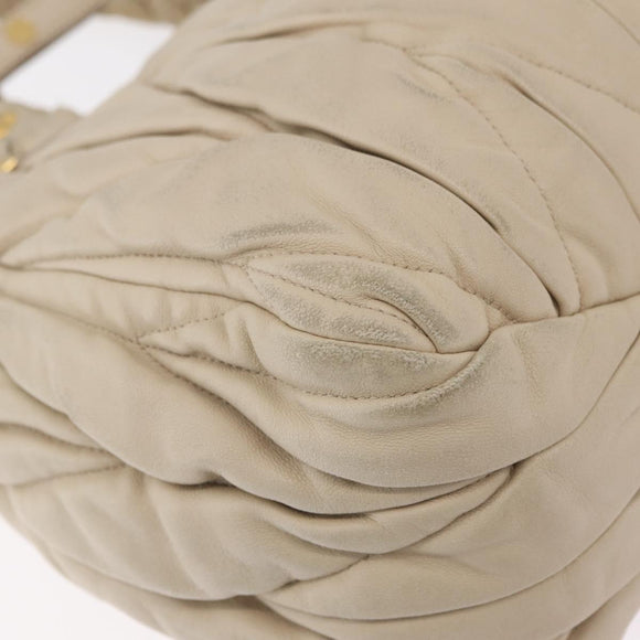 Miu Miu Matelasse Hand Bag Leather 2way Beige Gold Auth 167655A