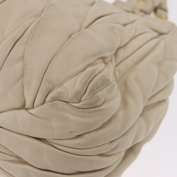 Miu Miu Matelasse Hand Bag Leather 2way Beige Gold Auth 167655A