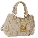 Miu Miu Matelasse Hand Bag Leather 2way Beige Gold Auth 167655A-1