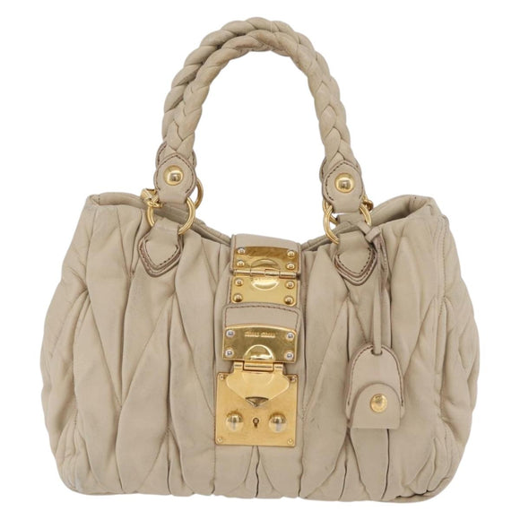 Miu Miu Matelasse Hand Bag Leather 2way Beige Gold Auth 167655A