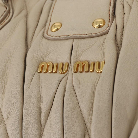 Miu Miu Matelasse Hand Bag Leather 2way Beige Gold Auth 167655A