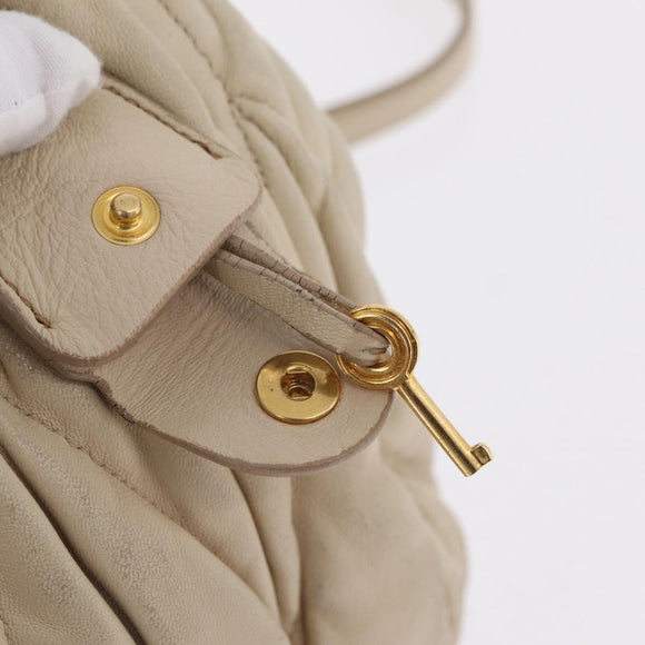 Miu Miu Matelasse Hand Bag Leather 2way Beige Gold Auth 167655A