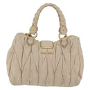 Miu Miu Matelasse Hand Bag Leather 2way Beige Gold Auth 167655A-2