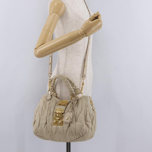 Miu Miu Matelasse Hand Bag Leather 2way Beige Gold Auth 167655A