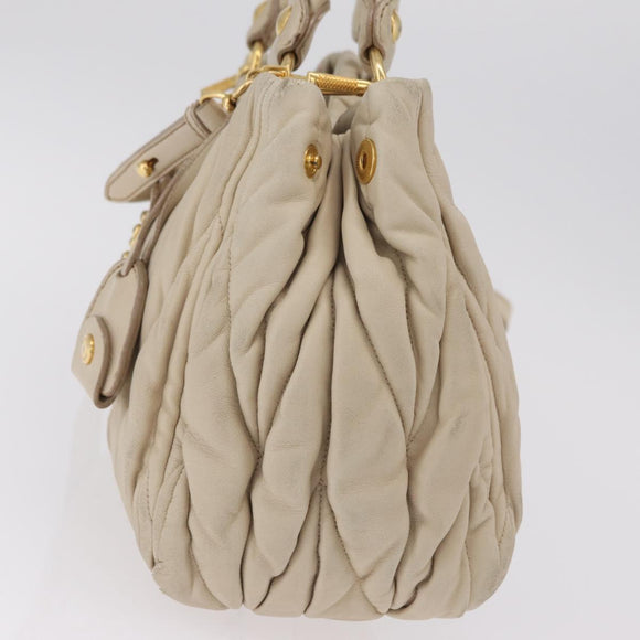 Miu Miu Matelasse Hand Bag Leather 2way Beige Gold Auth 167655A
