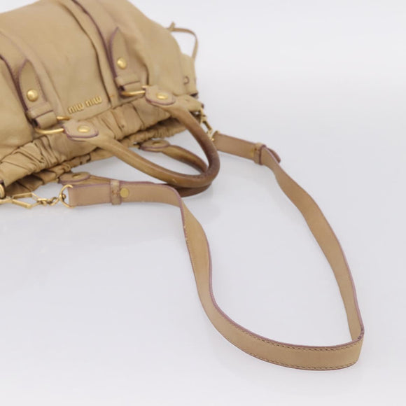 Miu Miu Hand Bag Leather 2way Beige Gold Auth 167656M