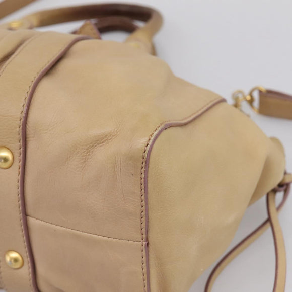Miu Miu Hand Bag Leather 2way Beige Gold Auth 167656M