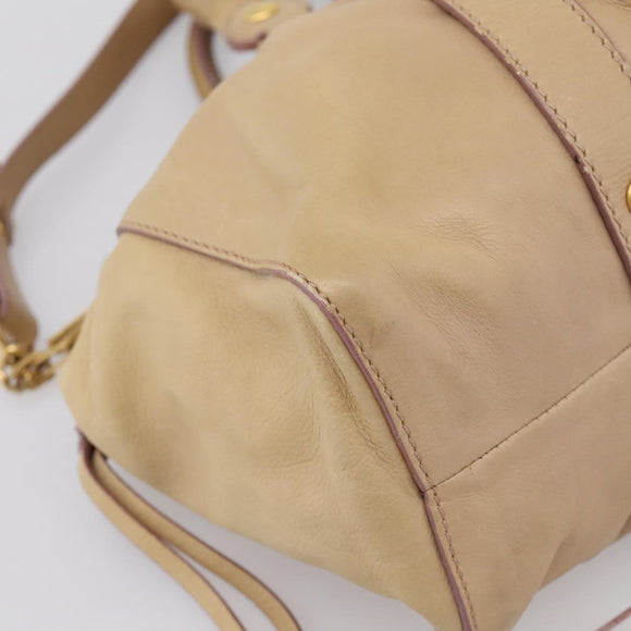 Miu Miu Hand Bag Leather 2way Beige Gold Auth 167656M