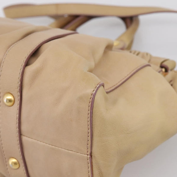 Miu Miu Hand Bag Leather 2way Beige Gold Auth 167656M