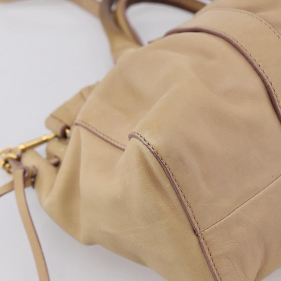 Miu Miu Hand Bag Leather 2way Beige Gold Auth 167656M