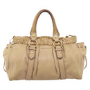 Miu Miu Hand Bag Leather 2way Beige Gold Auth 167656M-13
