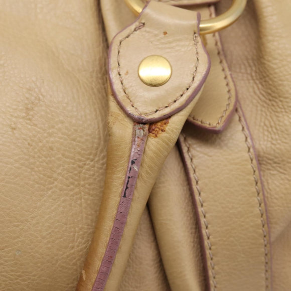 Miu Miu Hand Bag Leather 2way Beige Gold Auth 167656M